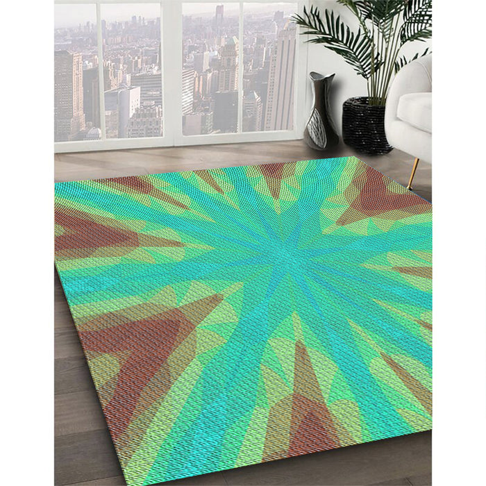 Patterned Green Rug in Family Room, pat1770lblu