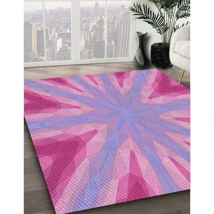 Patterned Neon Pink Rug in Family Room, pat1770pur