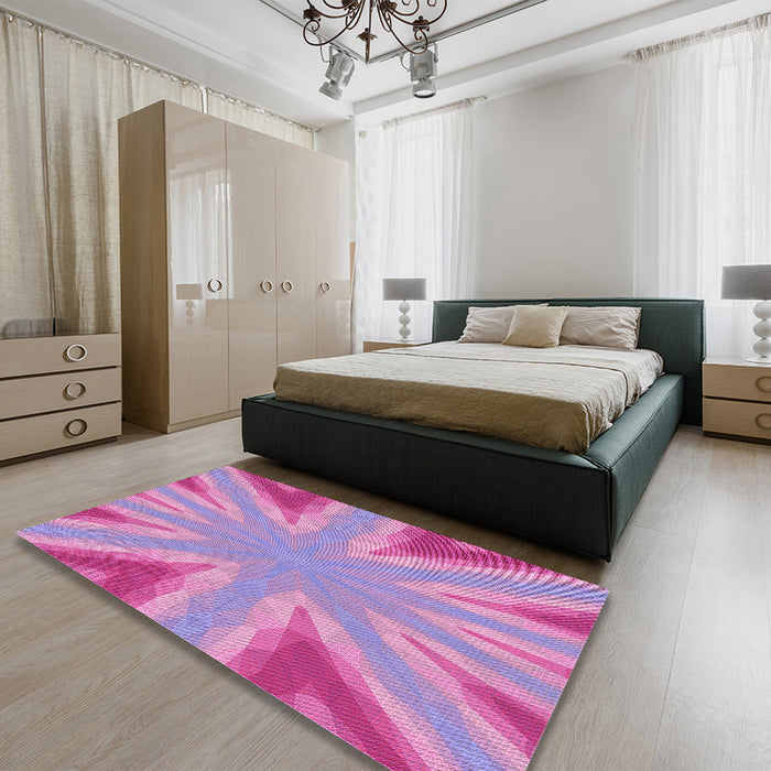 Patterned Neon Pink Rug in a Bedroom, pat1770pur