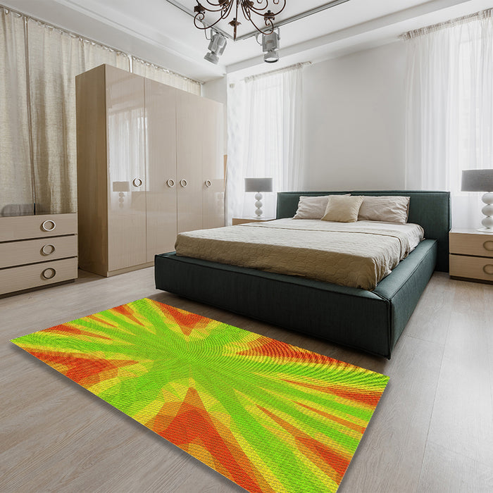 Round Machine Washable Transitional Green Rug in a Office, wshpat1770yw