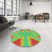 Round Patterned Green Modern Rug in a Office, pat1770