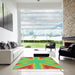 Square Patterned Green Modern Rug in a Living Room, pat1770