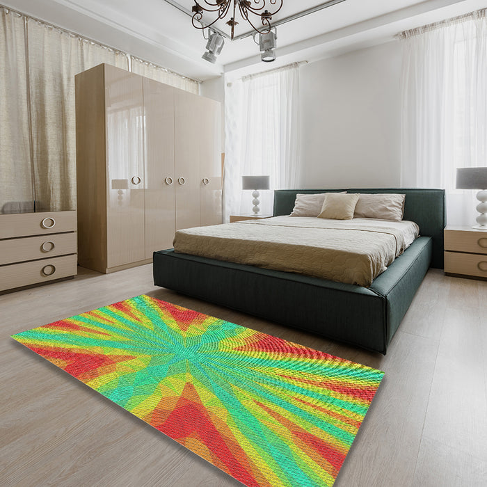 Patterned Green Modern Rug in a Bedroom, pat1770