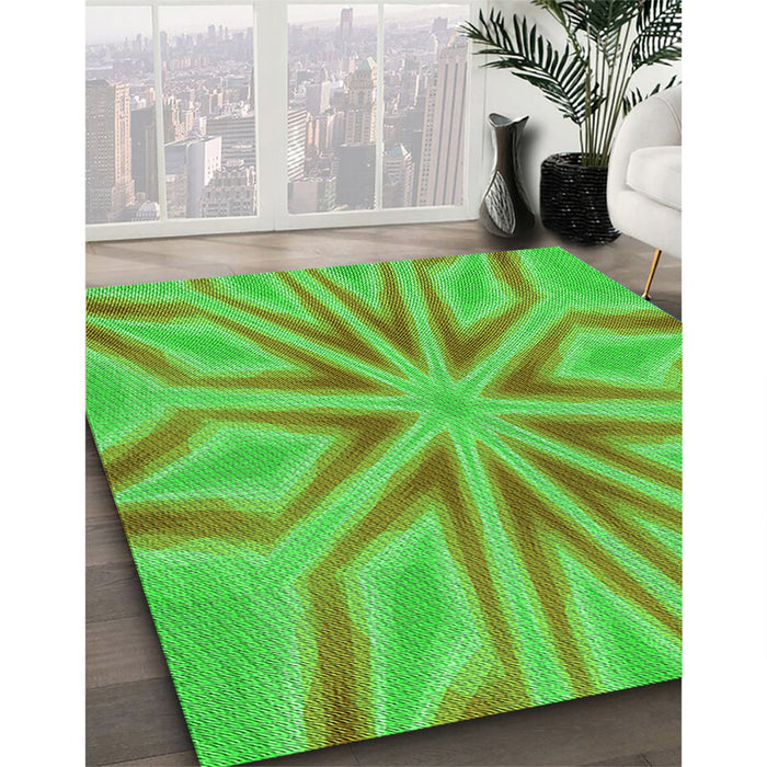 Patterned Neon Green Rug in Family Room, pat1771grn