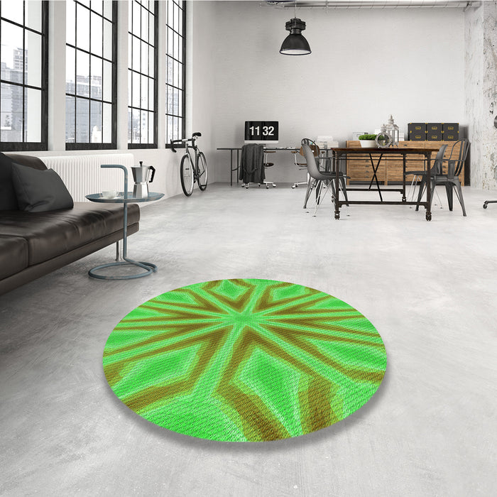 Round Patterned Neon Green Rug in a Office, pat1771grn