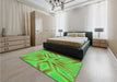 Round Machine Washable Transitional Neon Green Rug in a Office, wshpat1771grn