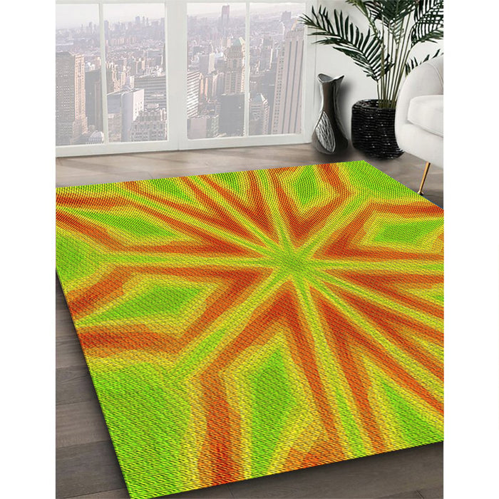 Patterned Neon Orange Rug in Family Room, pat1771yw