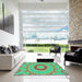 Square Patterned Lime Mint Green Rug in a Living Room, pat1772lblu