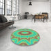 Round Patterned Lime Mint Green Rug in a Office, pat1772lblu