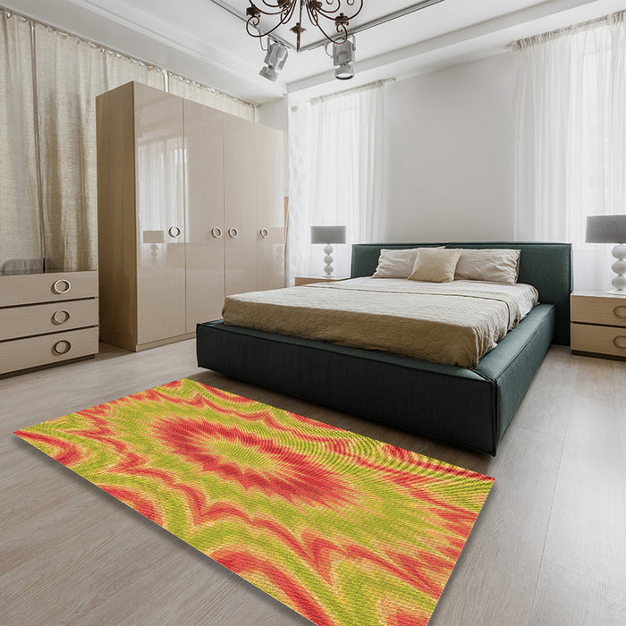 Patterned Orange Red Orange Rug in a Bedroom, pat1772org