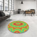 Round Machine Washable Transitional Green Rug in a Office, wshpat1772