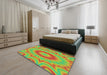 Patterned Green Modern Rug in a Bedroom, pat1772