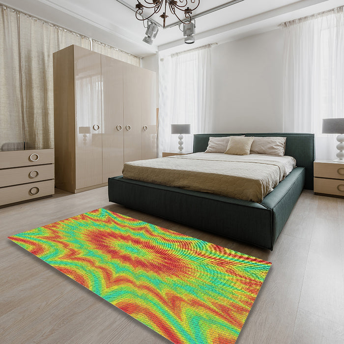 Patterned Green Modern Rug in a Bedroom, pat1772
