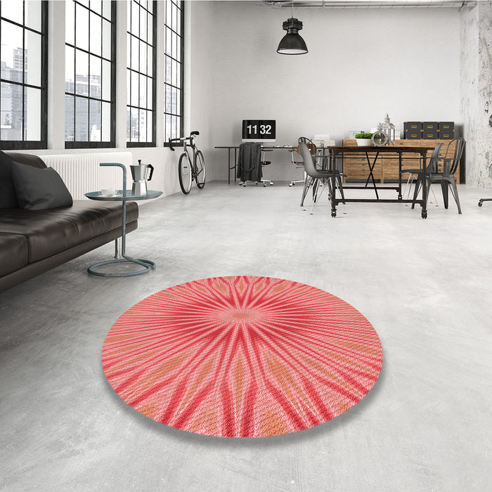 Round Patterned Ruby Red Rug in a Office, pat1773rd