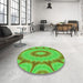 Round Patterned Neon Green Rug in a Office, pat1774grn