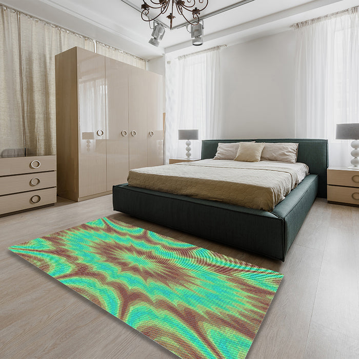 Patterned Brown Rug in a Bedroom, pat1774lblu