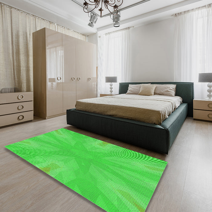 Round Machine Washable Transitional Lime Green Rug in a Office, wshpat1775grn