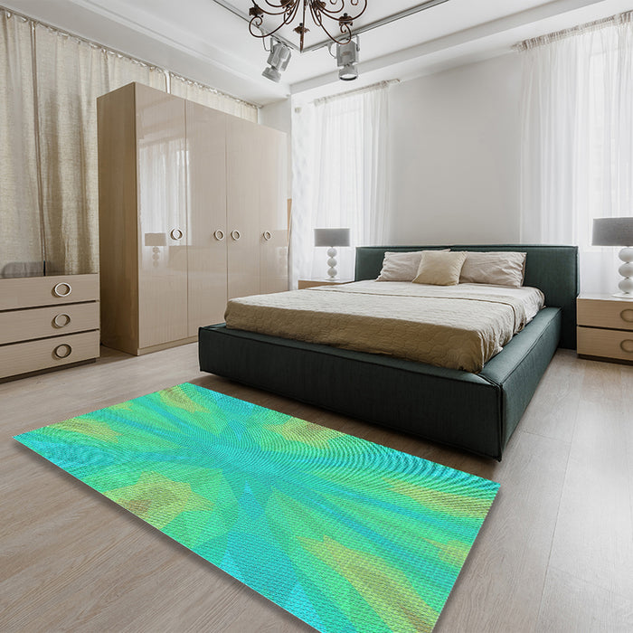 Round Machine Washable Transitional Lime Mint Green Rug in a Office, wshpat1775lblu