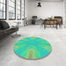 Round Patterned Lime Mint Green Rug in a Office, pat1775lblu