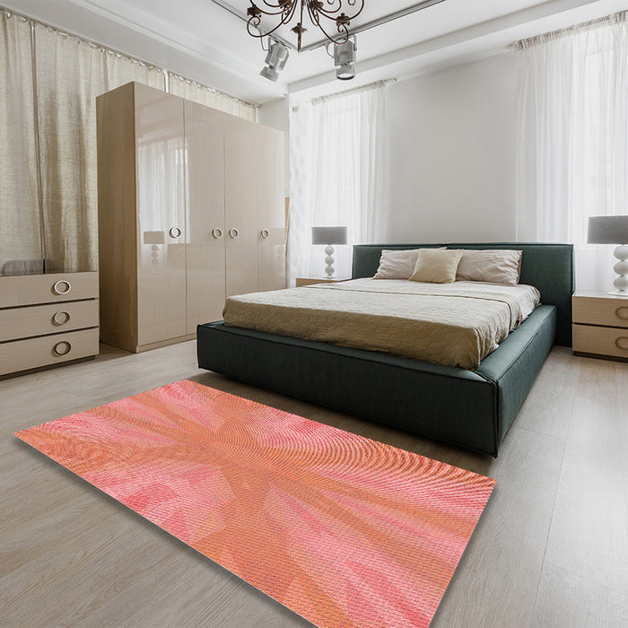 Round Machine Washable Transitional Bright Orange Rug in a Office, wshpat1775rd