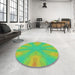 Round Patterned Green Abstract Machine Washable Rug in a Office, wshpat1775