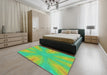 Patterned Green Modern Rug in a Bedroom, pat1775