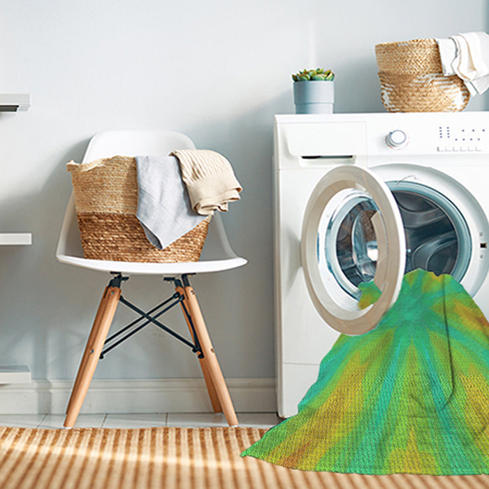 Patterned Green Abstract Machine Washable Rug in a Washing Machine, wshpat1775