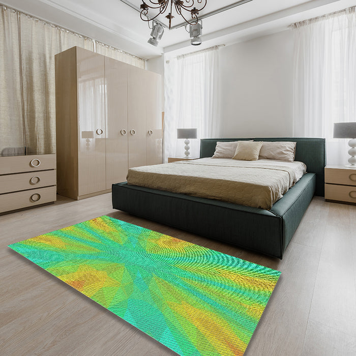 Patterned Green Abstract Machine Washable Rug in a Bedroom, wshpat1775