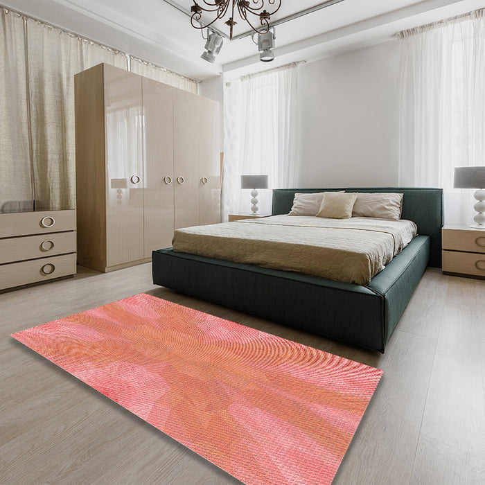 Round Machine Washable Transitional Bright Orange Rug in a Office, wshpat1776rd