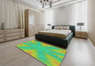 Patterned Green Abstract Machine Washable Rug in a Bedroom, wshpat1776