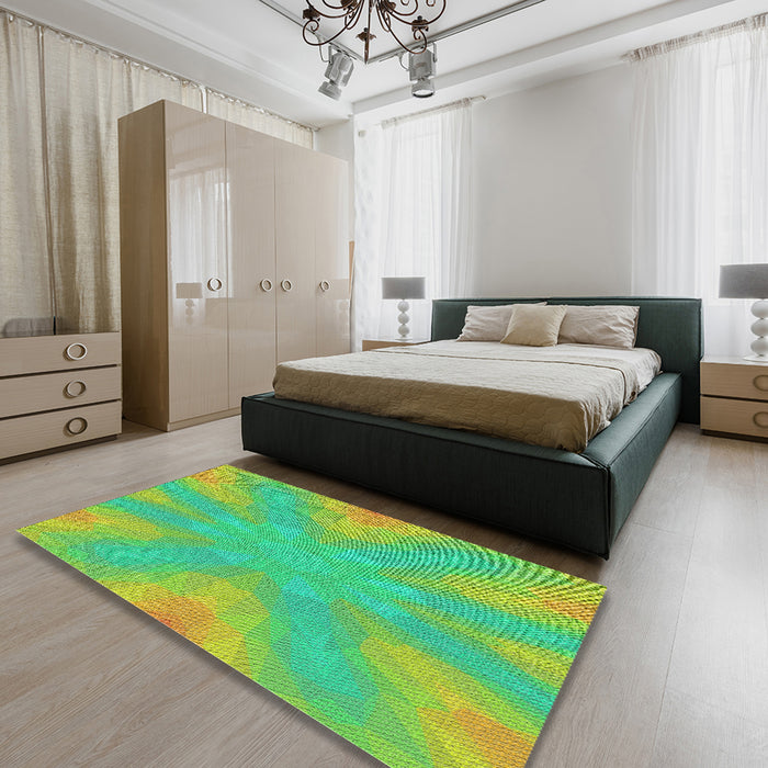 Patterned Green Abstract Machine Washable Rug in a Bedroom, wshpat1776