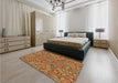 Round Machine Washable Transitional Mahogany Brown Rug in a Office, wshpat1777brn