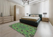 Patterned Black Rug in a Bedroom, pat178grn