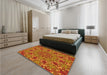 Patterned Neon Red Rug in a Bedroom, pat178yw