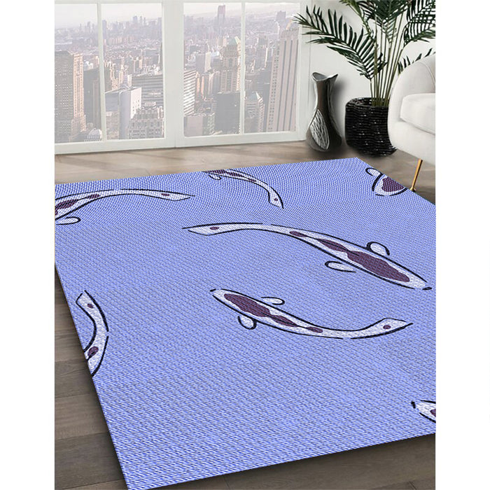 Machine Washable Transitional Light Sky Blue Rug in a Family Room, wshpat1780blu