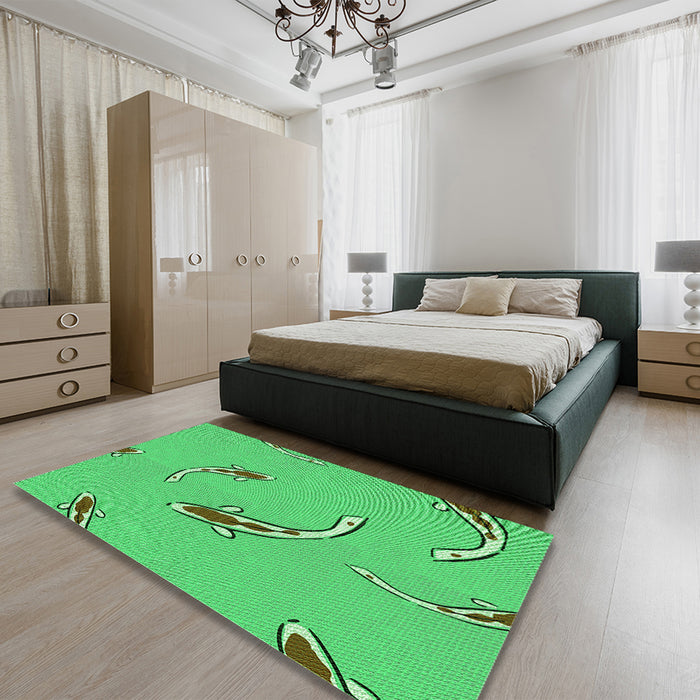 Patterned Neon Green Rug in a Bedroom, pat1780grn