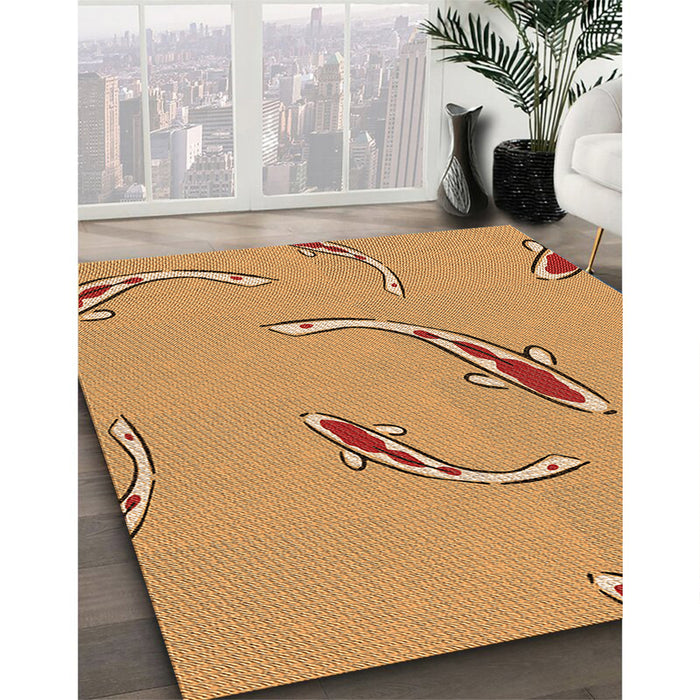 Patterned Orange Rug in Family Room, pat1780org