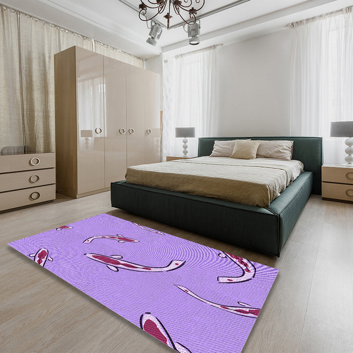 Patterned Bright Lilac Purple Rug in a Bedroom, pat1780pur