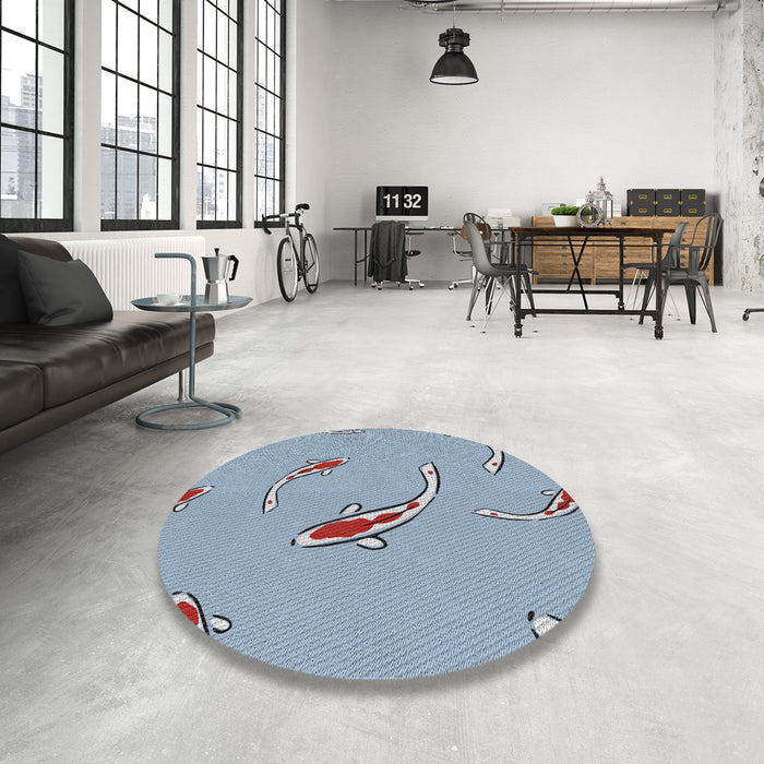 Round Machine Washable Transitional Light Day Blue Rug in a Office, wshpat1780