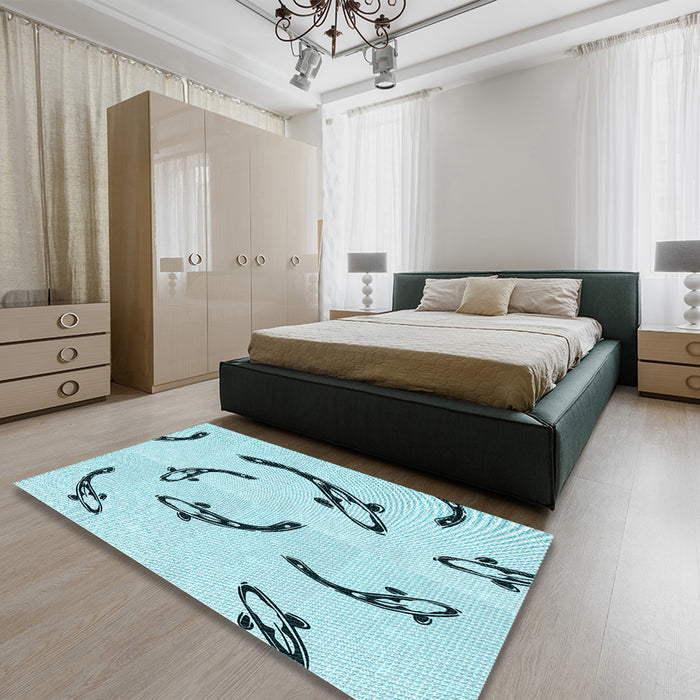 Patterned Electric Blue Rug in a Bedroom, pat1781lblu