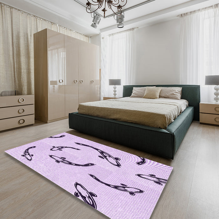 Patterned Lilac Purple Rug in a Bedroom, pat1781pur