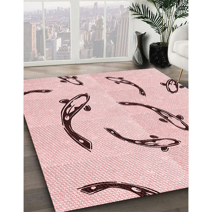 Patterned Pink Rug in Family Room, pat1781rd