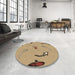 Round Patterned Yellow Orange Rug in a Office, pat1782brn