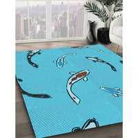 Patterned Dark Turquoise Green Rug, pat1782lblu