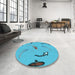 Round Patterned Dark Turquoise Green Rug in a Office, pat1782lblu