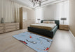 Machine Washable Transitional Azure Blue Rug in a Bedroom, wshpat1782