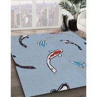 Patterned Azure Blue Novelty Rug, pat1782