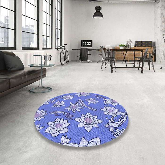 Round Patterned Jeans Blue Rug in a Office, pat1783blu