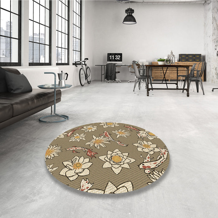 Round Patterned Red Brown Rug in a Office, pat1783brn