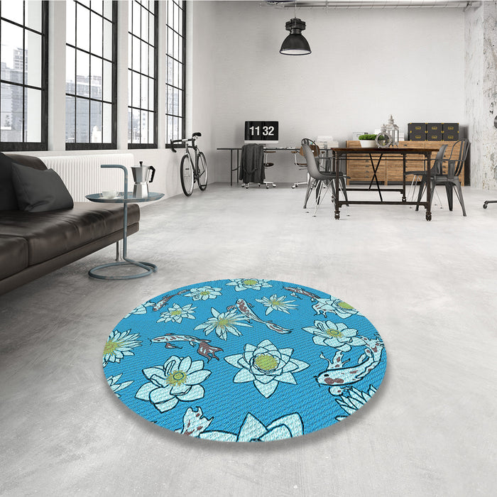 Round Patterned Blue Ivy Blue Rug in a Office, pat1783lblu